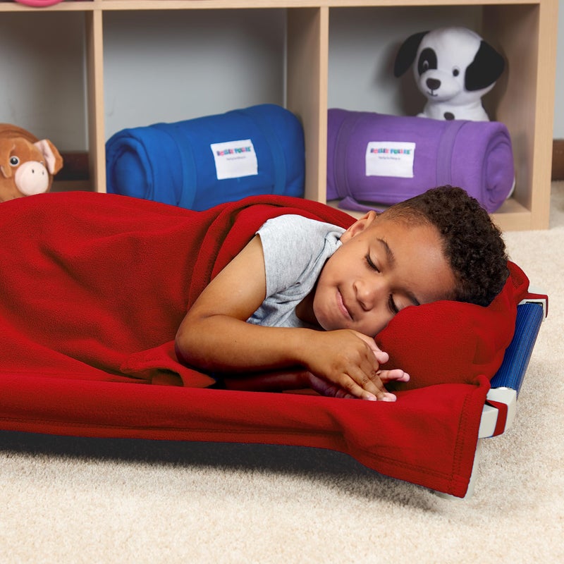 ROLLEE POLLEE Northwest Rollee Pollee Nap Sac Roll-Up Toddler Blanket with Attached Pillow - Soft Fleece Preschool Nap Mat for Daycare or Travel - Machine Washable - Red - Image 4